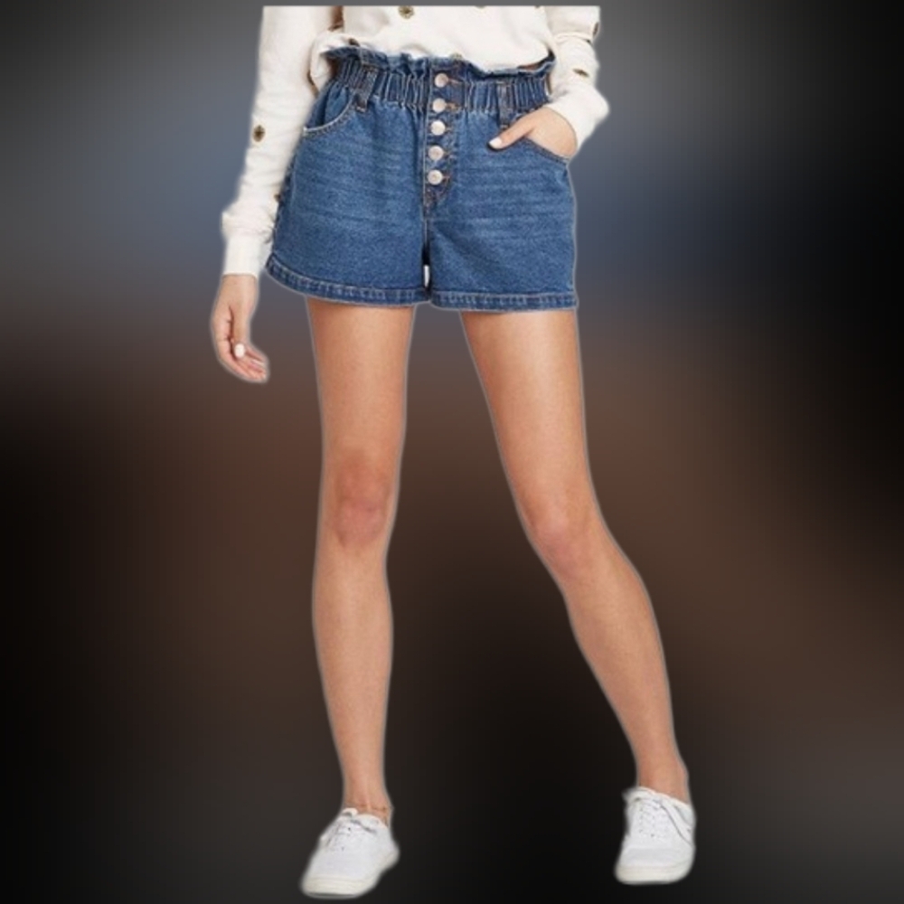 Wild Fable Paperbag Denim Shorts High Rise Ruffle Elastic Waist 5 Buttons Medium